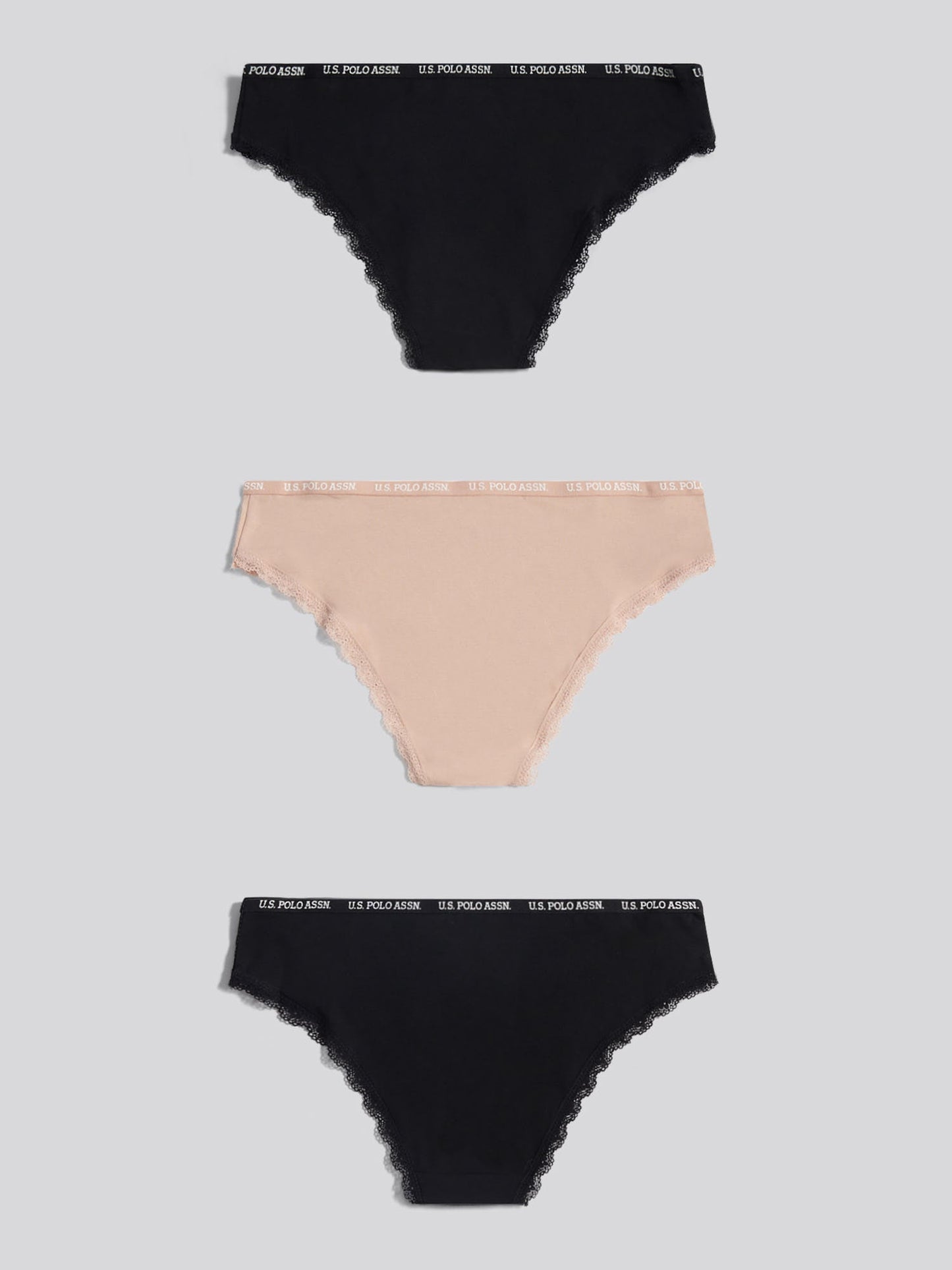 Womens 3 Pack Lace Trim Thin Waistband Bikini Brief in Black