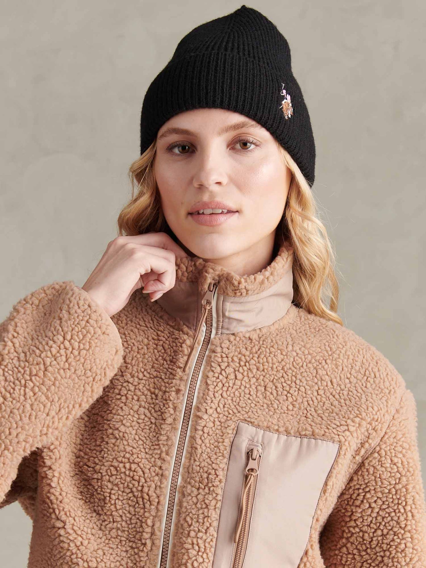 Womens Multicolour Double Horsemen Knit Beanie in Black