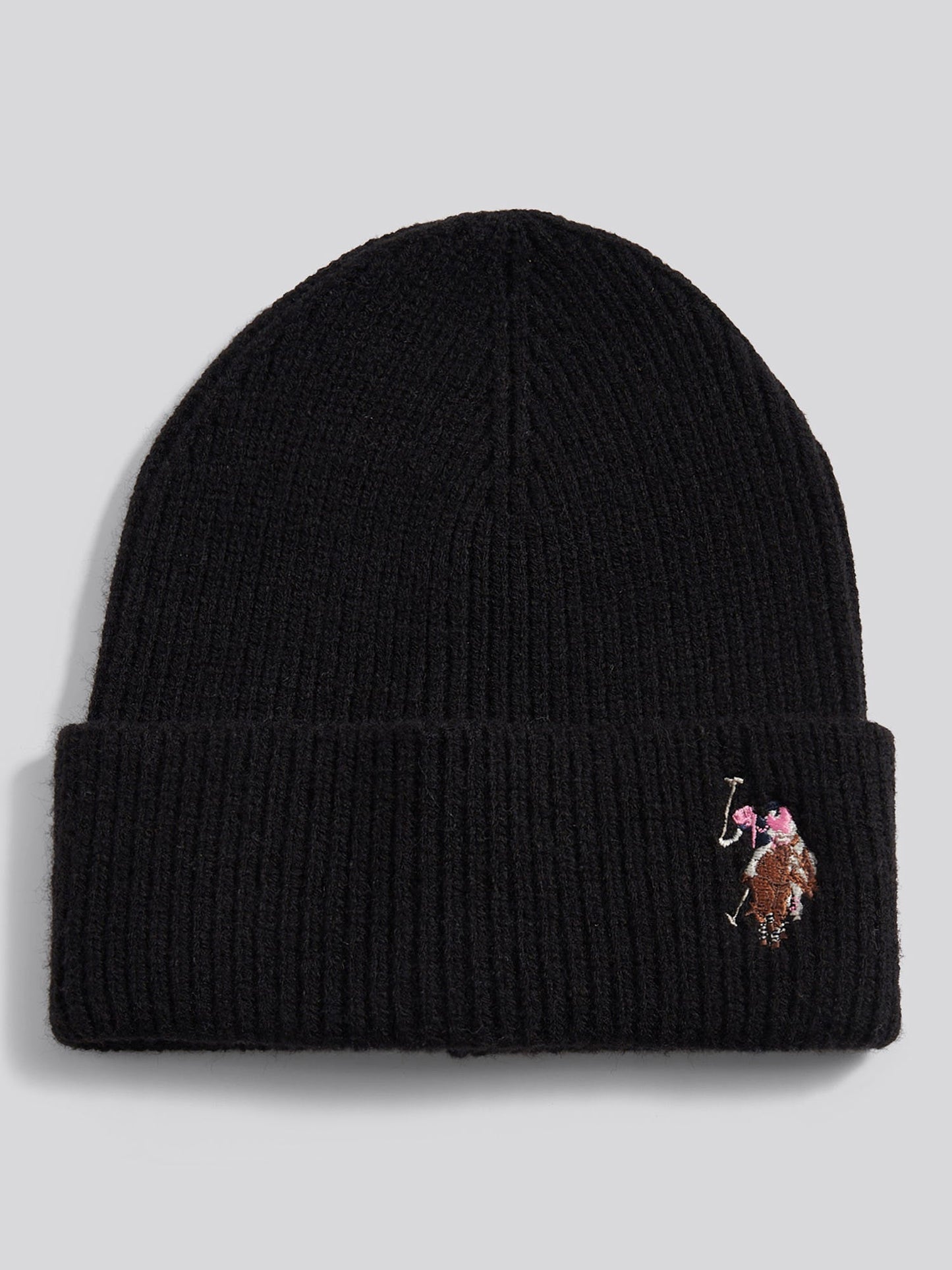 Womens Multicolour Double Horsemen Knit Beanie in Black