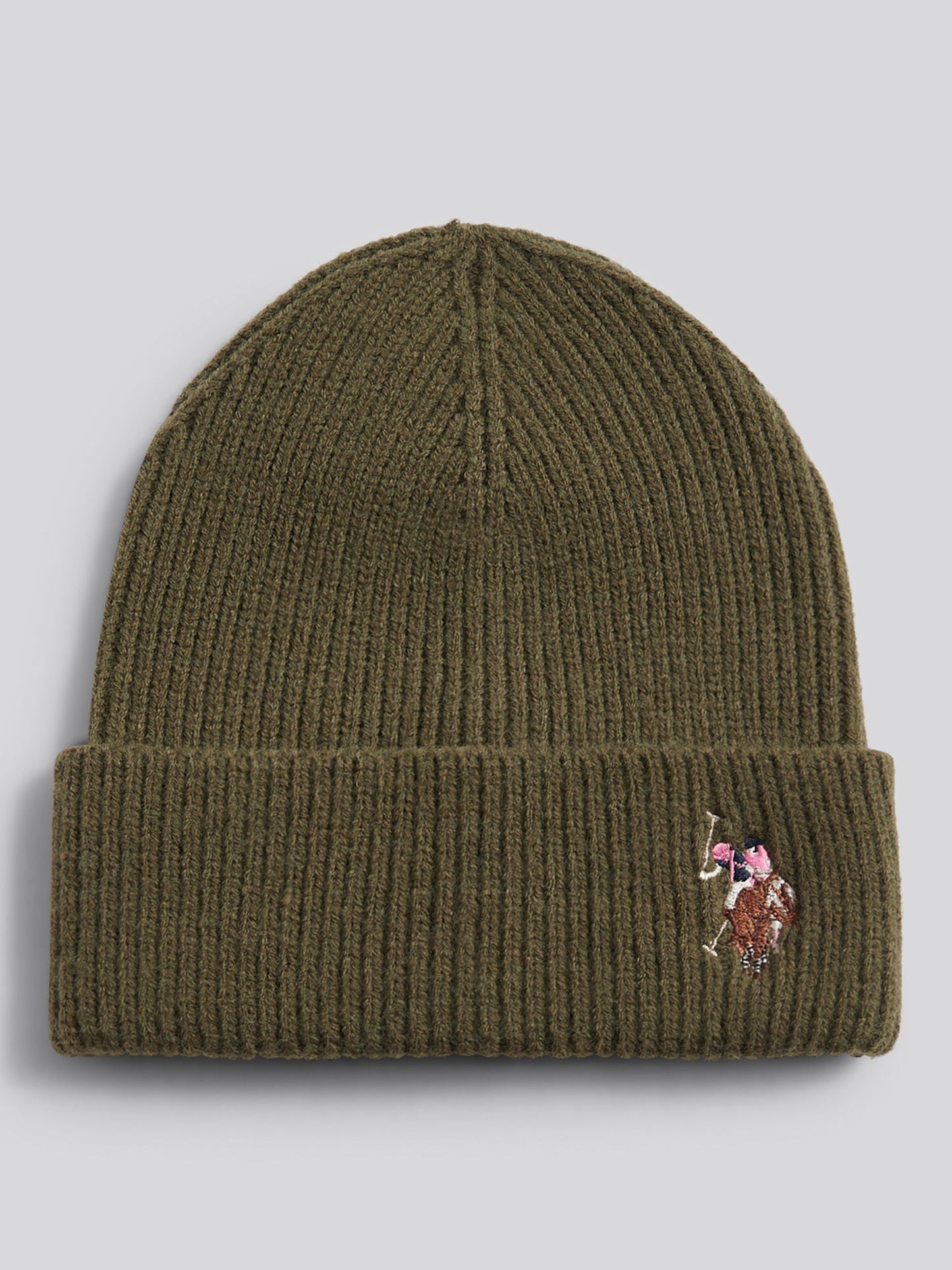 Womens Multicolour Double Horsemen Knit Beanie in Kalamata Green