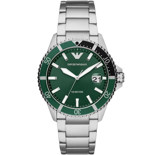 Emporio Armani AR11338 Men's Diver Style Silver & Green Watch