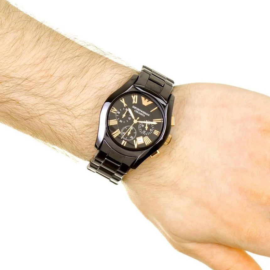 Emporio Armani AR1410 Ceramica Men's Black & Rose Gold Watch