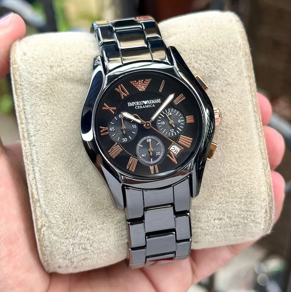 Emporio Armani AR1411 Ceramica Women's Black & Rose Gold Watch