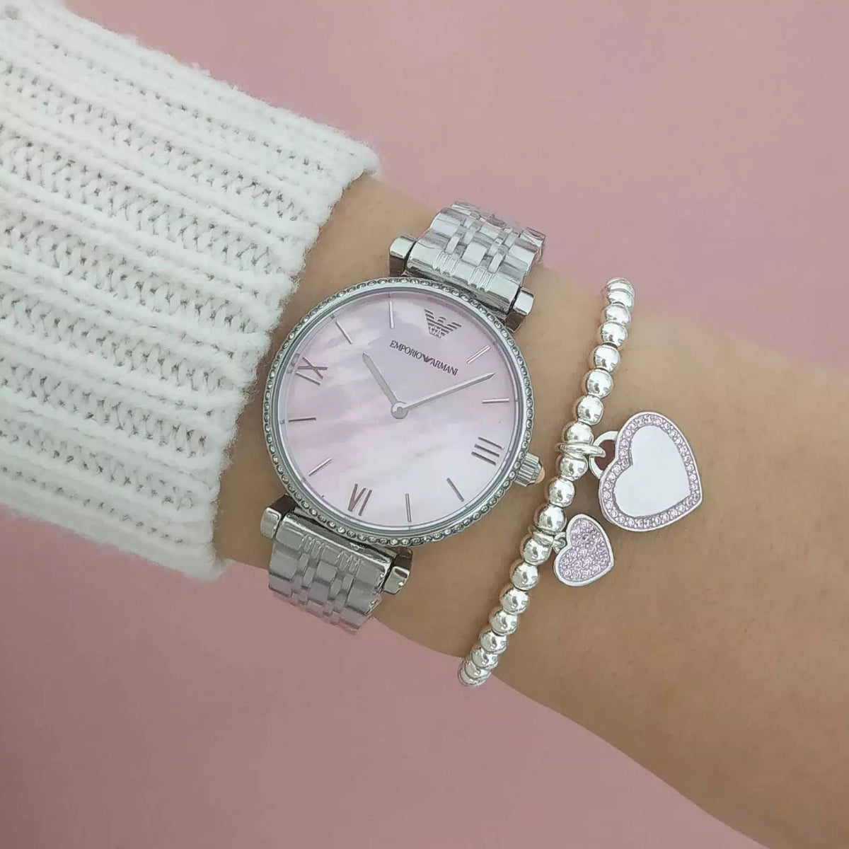 Emporio Armani AR1779 Gianni T-Bar Women's Silver & Pink Watch