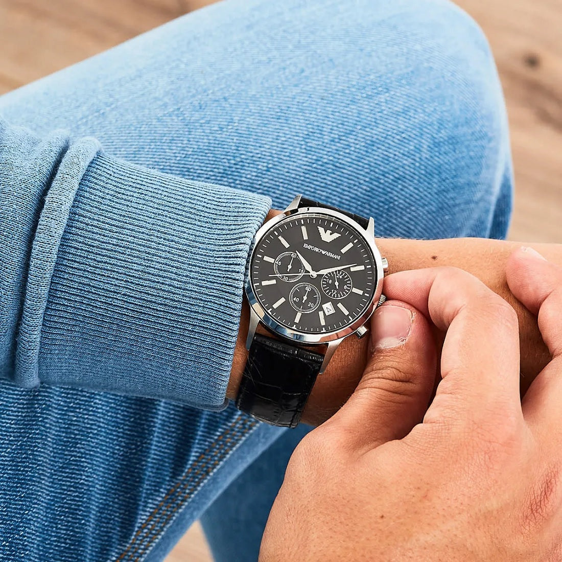 Emporio Armani AR2447 Renato Men's Black Leather Watch