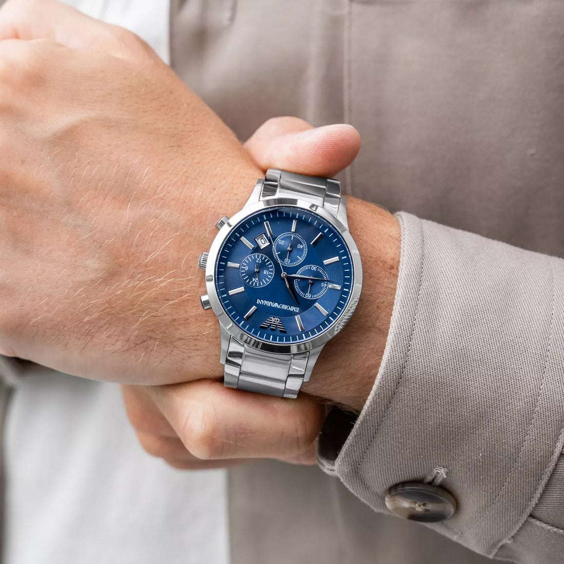 Emporio Armani AR2448 Renato Men's Silver & Blue Watch