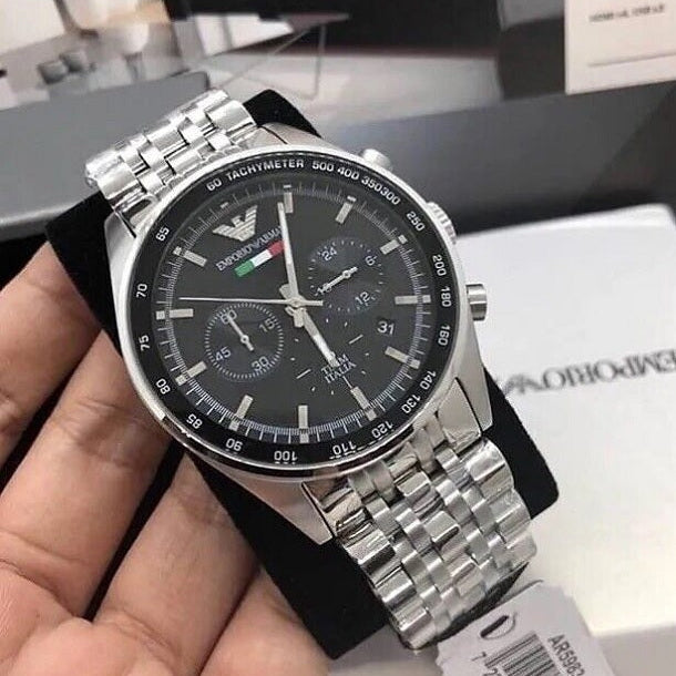 Emporio Armani AR5983 Tazio Men's Silver & Black Watch
