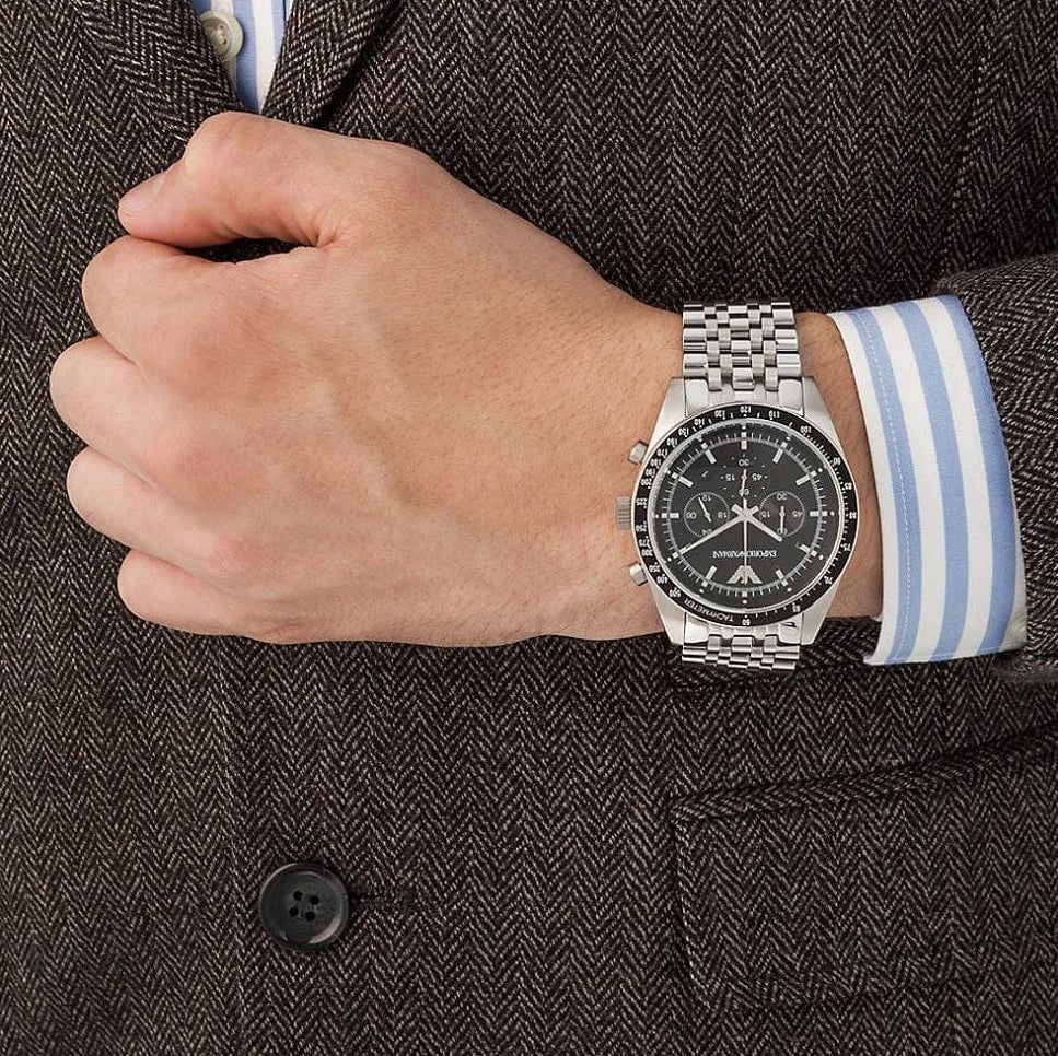 Emporio Armani AR5988 Tazio Men's Silver & Black Chronograph