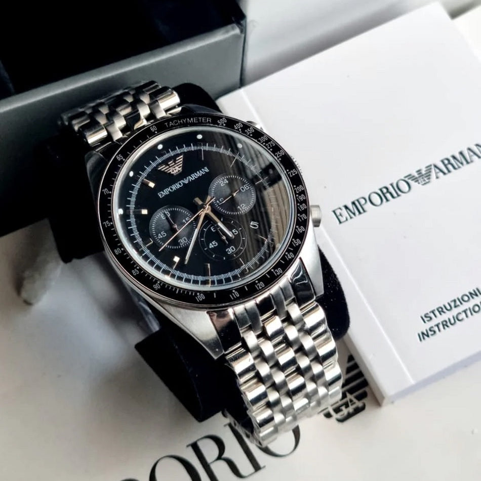 Emporio Armani AR5988 Tazio Men's Silver & Black Chronograph