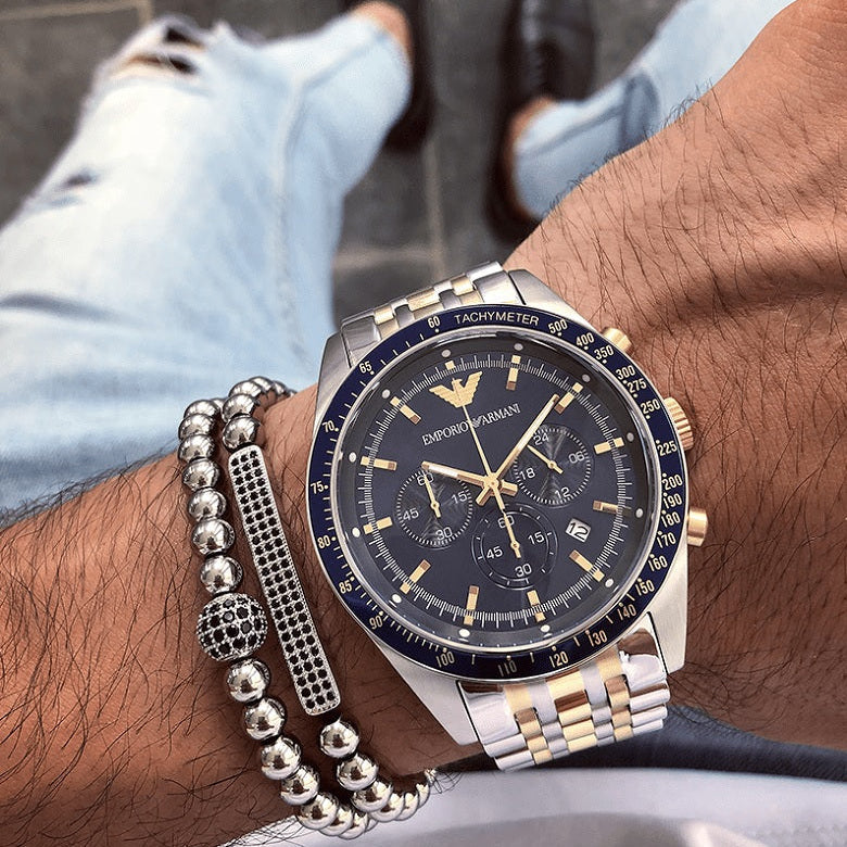 Emporio Armani AR8030 Tazio Men's Two-Tone Blue Watch