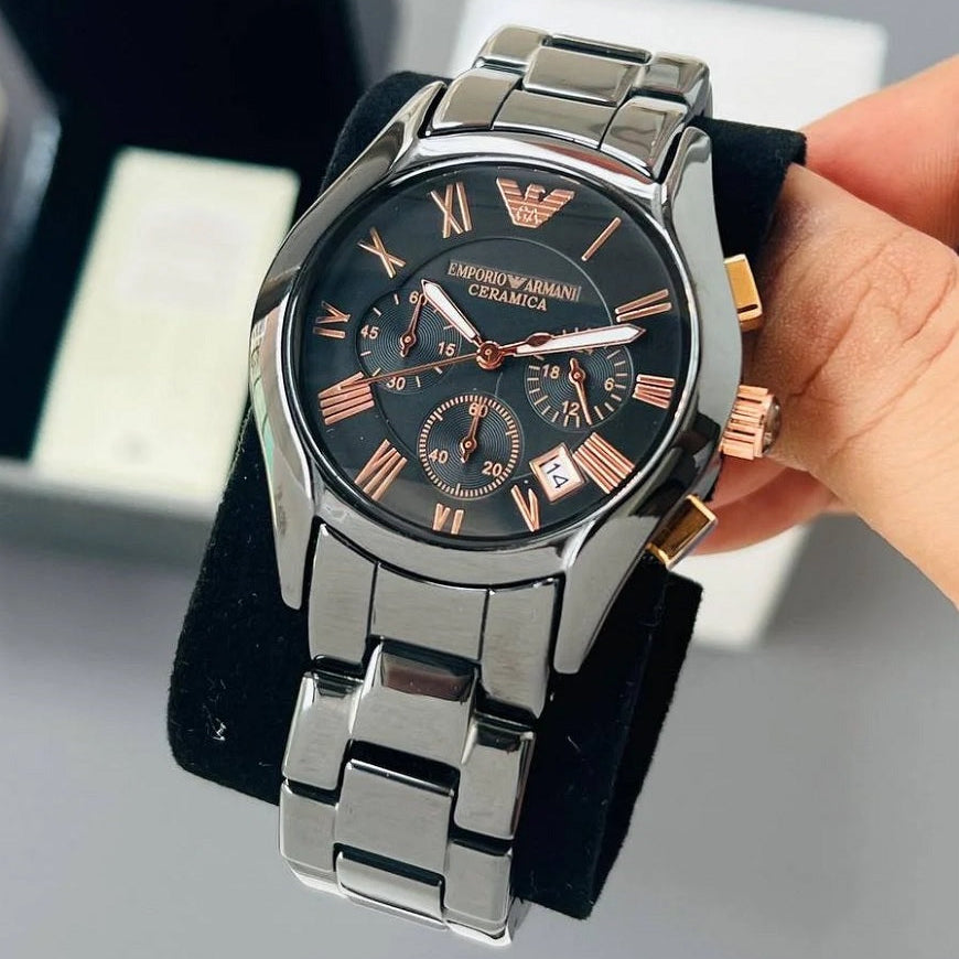 Emporio Armani AR1410 Ceramica Men's Black & Rose Gold Watch